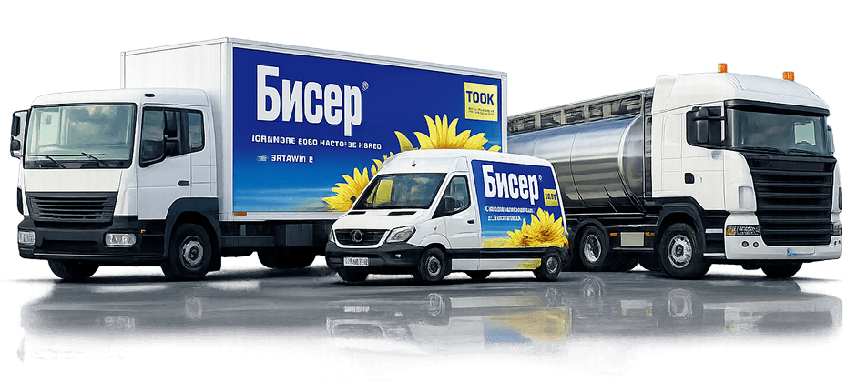 Ostrog Luna Biser branded fleet trucks